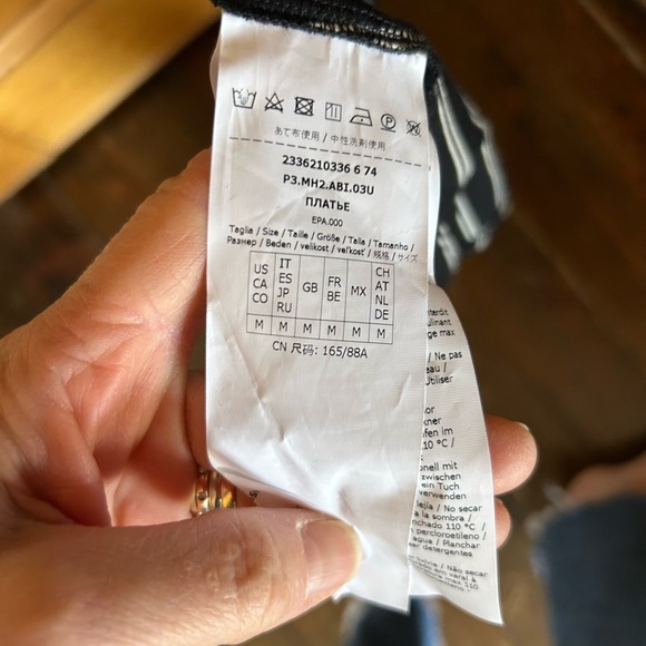 Max Mara Vada Black Striped Jersey V-neck  Cap-sleeve Waisted Midi Dress - Picture 6 of 8